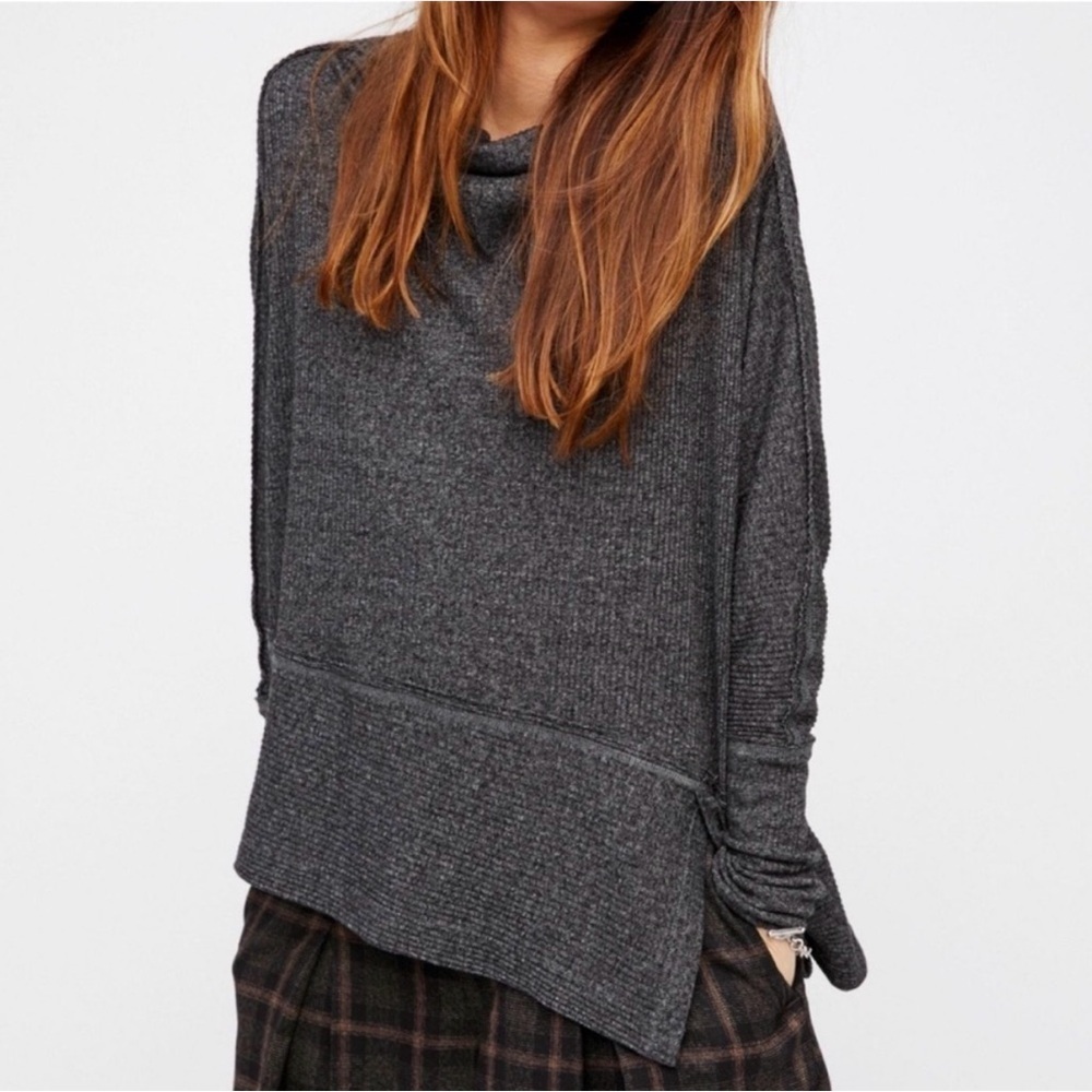 Free People We The Free Londontown Thermal Top Gray S Oversized Asymmetrical - Picture 4 of 13